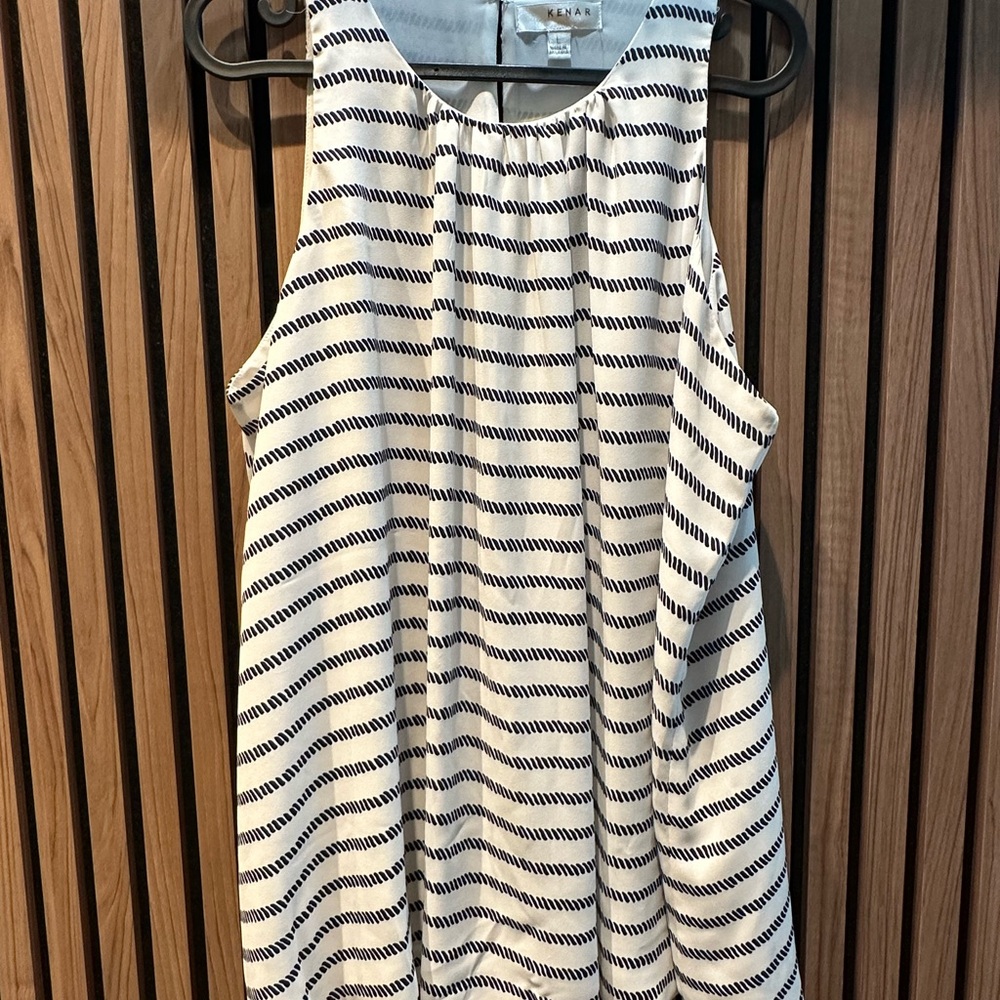 Kenar Navy and White Patterned Sleeveless Top
